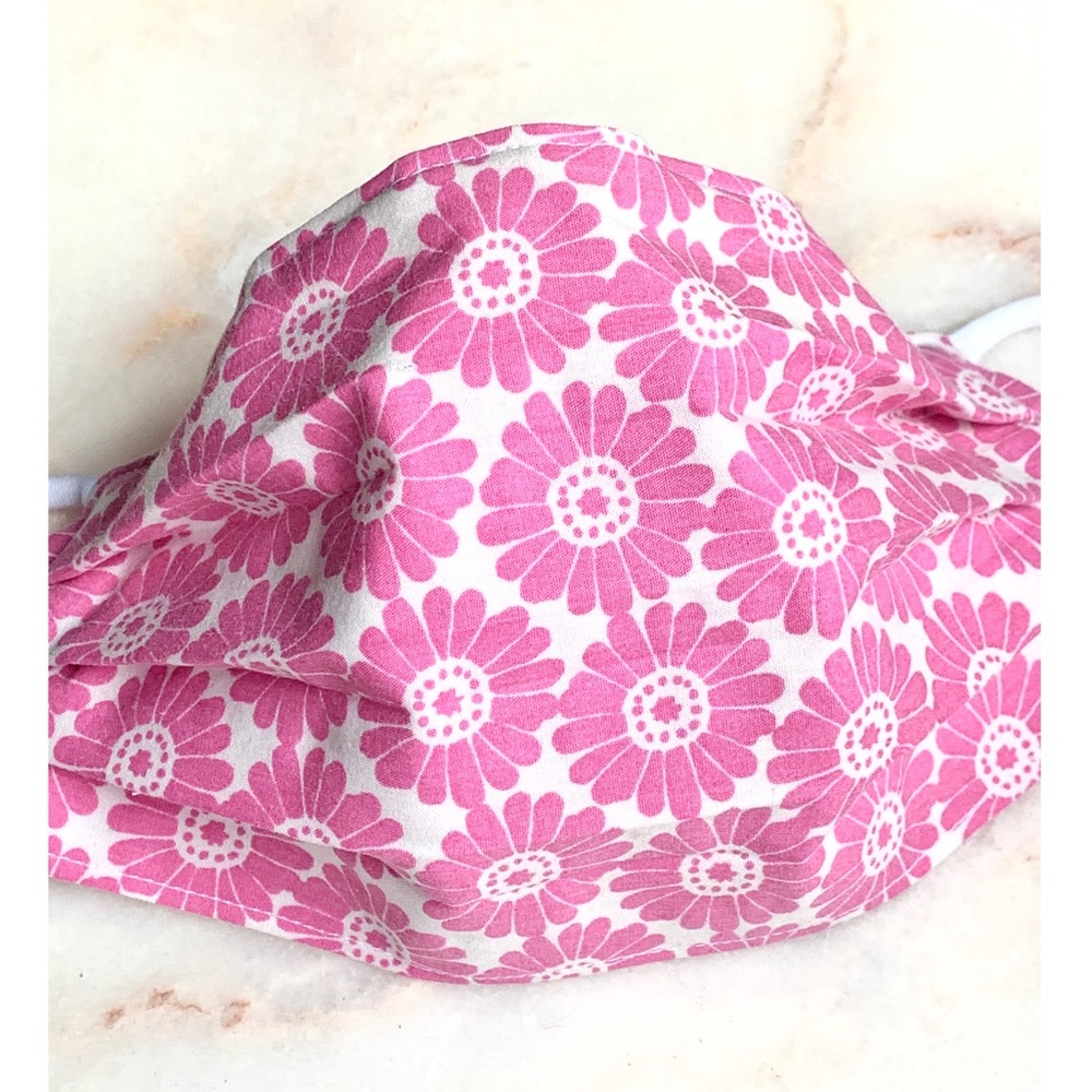 ( 1 LEFT ) ADULT CLOTH FACE MASK_PINK FLOWERS - Picture 3 of 9